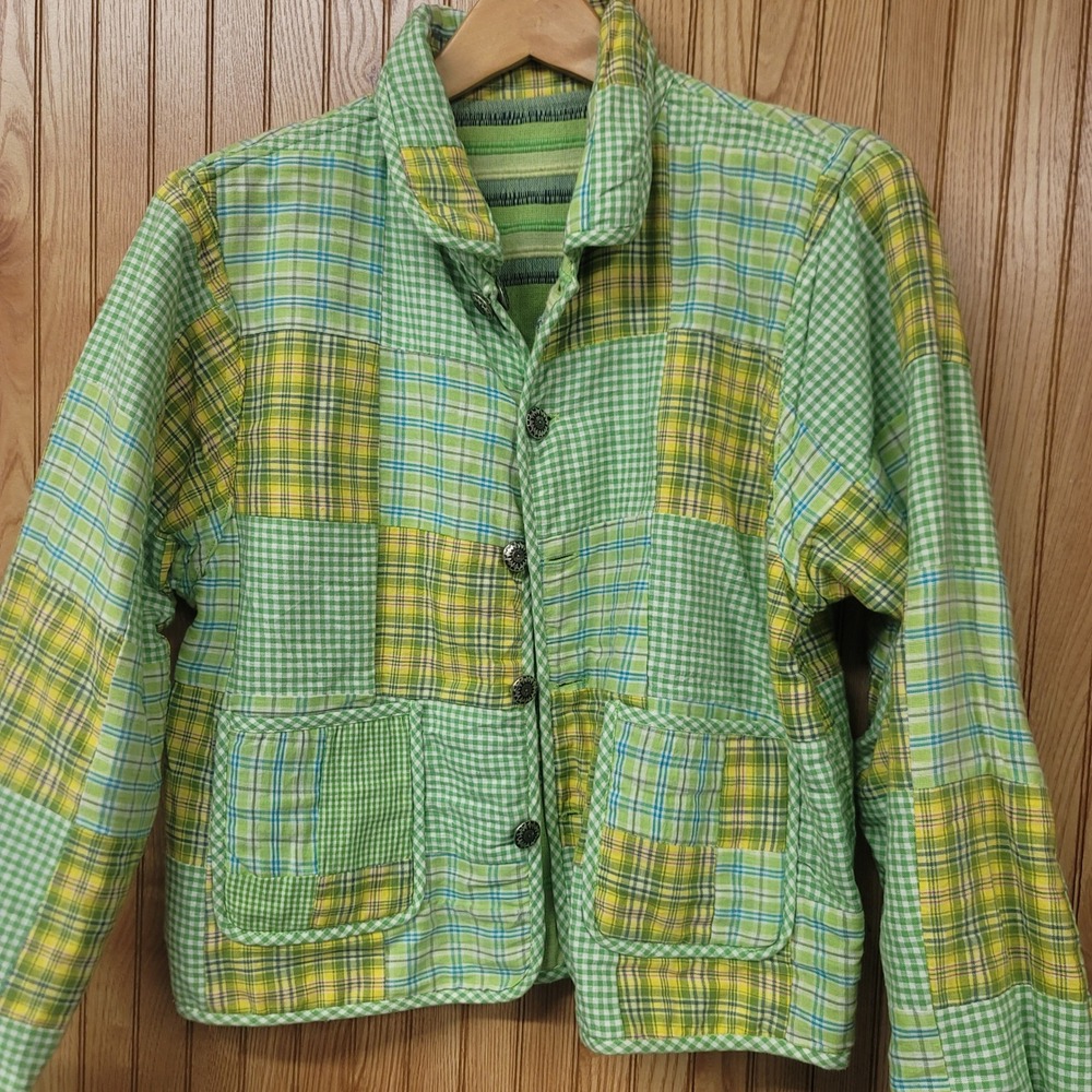 Reversible Grandmacore Green Patchwork Quilt Jacket Boho Artsy Folk‎ Cottagecore
